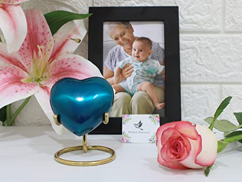 Blue Heart Keepsake Urn - Mini Cremation Urn with Stand & Box - Small Blue Urn for Ashes - Token Urn for Human Ashes or Pet - Honor Your Loved One with a Blue Heart Urn - Perfect Mini Urn Keepsake