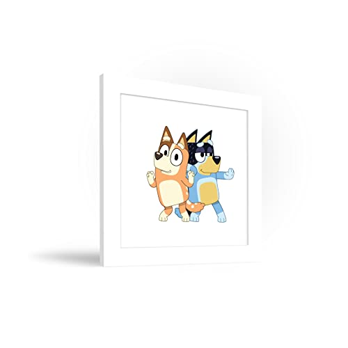 Trends International Gallery Pops Bluey - Bandit and Chilli Graphic Wall Art, White Framed Version, 12'' x 12''