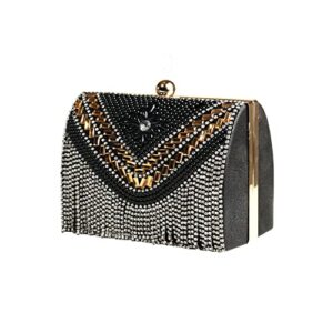 olixi rhinestone evening clutch handbag for women, sparkly crystal luxury glitter bag, bling sparkling tassel fashion purse with chain for wedding party prom cocktail and formal