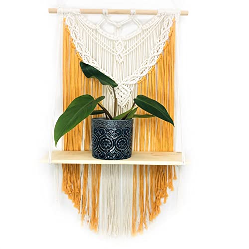 PlanterSam Wall Hanging Floating Macrame with Removable Shelf - 100% Cotton Macrame Hanger Shelf for Indoor Plants - Plant Hanger for Aesthetic Room Decor Included Hardware (Orange)