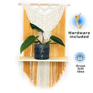 PlanterSam Wall Hanging Floating Macrame with Removable Shelf - 100% Cotton Macrame Hanger Shelf for Indoor Plants - Plant Hanger for Aesthetic Room Decor Included Hardware (Orange)