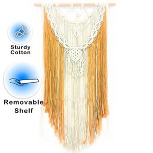 PlanterSam Wall Hanging Floating Macrame with Removable Shelf - 100% Cotton Macrame Hanger Shelf for Indoor Plants - Plant Hanger for Aesthetic Room Decor Included Hardware (Orange)