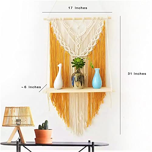 PlanterSam Wall Hanging Floating Macrame with Removable Shelf - 100% Cotton Macrame Hanger Shelf for Indoor Plants - Plant Hanger for Aesthetic Room Decor Included Hardware (Orange)