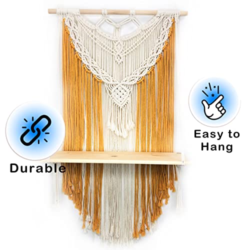 PlanterSam Wall Hanging Floating Macrame with Removable Shelf - 100% Cotton Macrame Hanger Shelf for Indoor Plants - Plant Hanger for Aesthetic Room Decor Included Hardware (Orange)