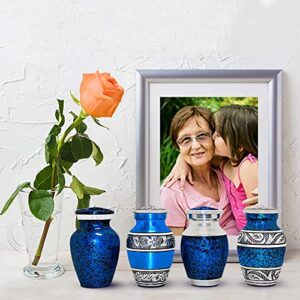 Blue Keepsake Urns for Human Ashes - Small Urns Set of 4 with Box & Bags - Blue Urns for Adults Male & Female - Handcrafted Mini Cremation Urns for Ashes - Honour Your Loved One with Memorial Urn Set