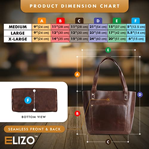 ELIZO Leather Tote Bag for Women Genuine Leather Shoulder Bag Work Totes For Women Large Purse Bag