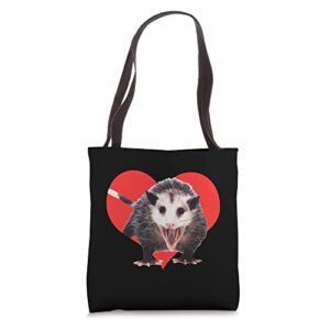 i love possums & opossums – red heart funny possum lover tote bag