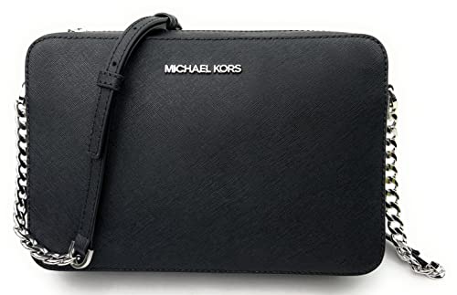 Michael Kors Women's Jet Set Item Crossbody Bag in Black with Silver hardware (Black/Silver)