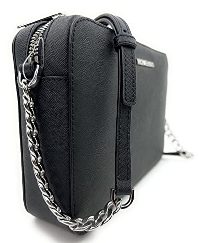 Michael Kors Women's Jet Set Item Crossbody Bag in Black with Silver hardware (Black/Silver)