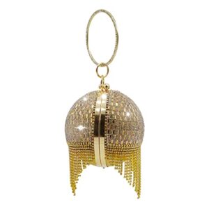 olixi women evening handbag, round ball luxury crystal tassel clutch purse rhinestone hand bag for wedding party