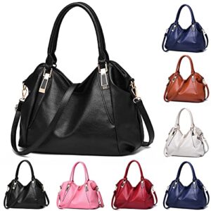 satchel bags for women tote leather bag travel handbags with zipper soft faux leather shoulder bags large capacity hobo bags, black