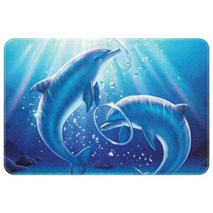 dolphins playing in the ocean, indoor door mat durable front door mats entryway rug non-slip absorbent area rugs resist dirt rugs for room decor, 24″x16″