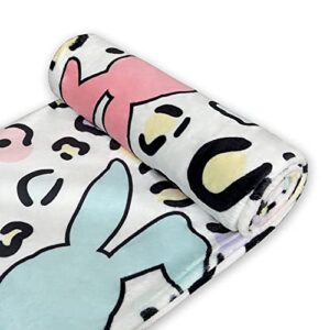 JUNJIELI Easter Blanket Spring Rabbit Easter Throw Blankets Colorful Eggs Flowers Flannel Bunny Ear Cozy&Soft Plush Fuzzy Snuggle Bed Sofa Camping Travel 50"x60"