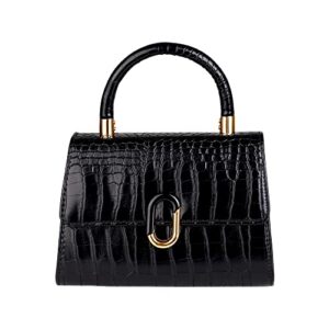 dochais tote bag for women, crocodile crossbody handbags small tote bag with adjustable strap trendy top handle shoulder bag- black