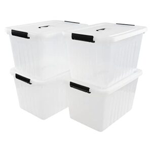 uumitty 4-pack 25 quart storage boxes, plastic storage latch bin, clear