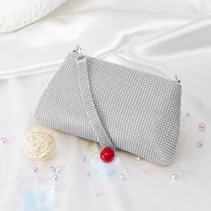 Desy & Feeci Silver Evening Bag, Full Rhinestone Clutch Purses for Women Lady Girl Bride Prom Cocktail Party Wedding