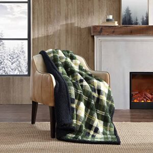 eddie bauer- throw blanket, ultra soft plush sherpa home décor, reversible all season bedding (trailhead plaid green, 50 x 60)