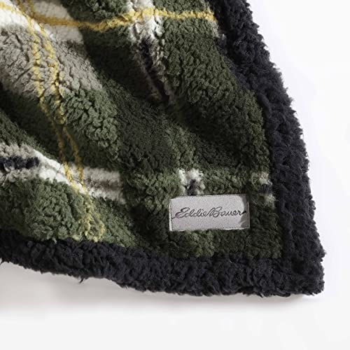 Eddie Bauer- Throw Blanket, Ultra Soft Plush Sherpa Home Décor, Reversible All Season Bedding (Trailhead Plaid Green, 50 x 60)