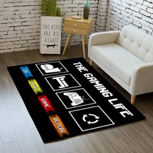 aciiuccua gaming rugs for teen boys video game modern gamer life area rug black sofa floor polyester mat for leisure/living room/bedroom/bath/gaming room home decor