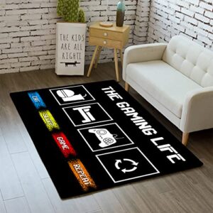 ACIIUCCUA Gaming Rugs for Teen Boys Video Game Modern Gamer Life Area Rug Black Sofa Floor Polyester Mat for Leisure/Living Room/Bedroom/Bath/Gaming Room Home Decor