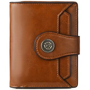 bostanten women leather wallet small rfid blocking bifold zipper pocket wallet card case with id window brown