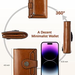 BOSTANTEN Women Leather Wallet Small RFID Blocking Bifold Zipper Pocket Wallet Card Case with ID Window Brown