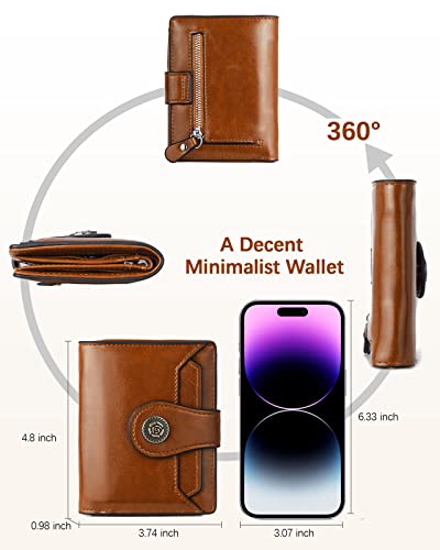 BOSTANTEN Women Leather Wallet Small RFID Blocking Bifold Zipper Pocket Wallet Card Case with ID Window Brown