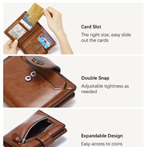 BOSTANTEN Women Leather Wallet Small RFID Blocking Bifold Zipper Pocket Wallet Card Case with ID Window Brown