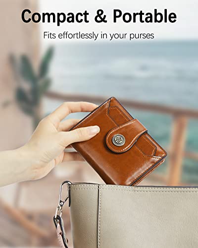 BOSTANTEN Women Leather Wallet Small RFID Blocking Bifold Zipper Pocket Wallet Card Case with ID Window Brown