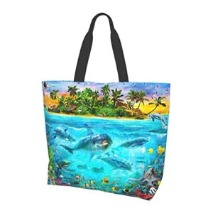 gelxicu cute dolphin shoulder tote bags dolphin casual bag cute shoulder handbags animals grocery bags
