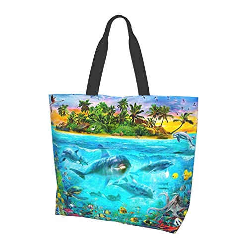 Gelxicu Cute Dolphin Shoulder Tote Bags Dolphin Casual Bag Cute Shoulder Handbags Animals Grocery Bags