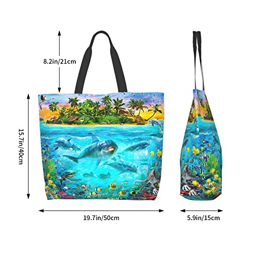 Gelxicu Cute Dolphin Shoulder Tote Bags Dolphin Casual Bag Cute Shoulder Handbags Animals Grocery Bags