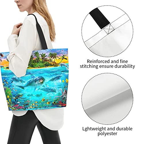 Gelxicu Cute Dolphin Shoulder Tote Bags Dolphin Casual Bag Cute Shoulder Handbags Animals Grocery Bags