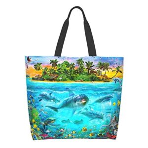 Gelxicu Cute Dolphin Shoulder Tote Bags Dolphin Casual Bag Cute Shoulder Handbags Animals Grocery Bags