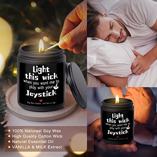 Gifts for Him,Funny Gifts for Men Boyfriend Husband,Light This Wick When You Want Me to Play with Your Joystick-Vanilla Milk Scented Candles,Naughty Couples Funny Gifts for Men