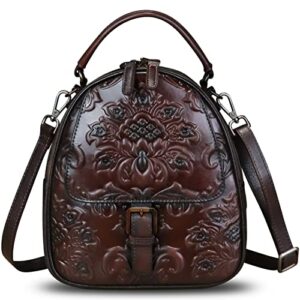 genuine leather satchel for women embossed leather top handle handmade purse vintage handbags convertible backpack (coffee)