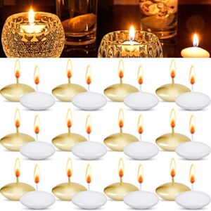 90 pieces white and gold floating candles unscented dripless wax discs smooth small candles tealight shape floating pool candles romantic candles for wedding party holiday table centerpieces