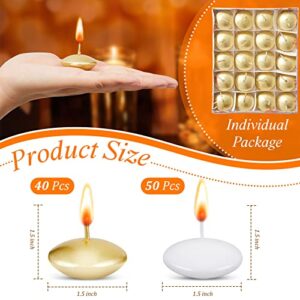 90 Pieces White and Gold Floating Candles Unscented Dripless Wax Discs Smooth Small Candles Tealight Shape Floating Pool Candles Romantic Candles for Wedding Party Holiday Table Centerpieces