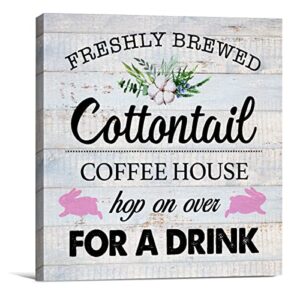 lameila kitchen easter quote sign wall art prints canvas painting freshly brewed cottontail coffee house print easter country home decor 8″ x 8″