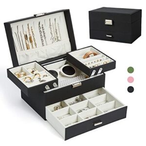 buti4wld 3 layers large jewelry boxes for women girls wife ideal gift, jewelry case for storing earrings rings necklaces bracelets pu leather & soft velvet lined, black