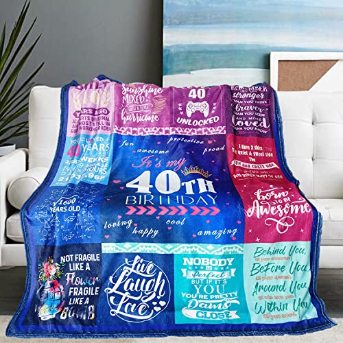 40th Birthday Gifts for Women Blanket 60x50in, 40th Birthday Gifts for Her, 40th Birthday Decorations for Women, 40 Year Old Birthday Gifts for Women Sister Wife Mom Soft Warm Throw Blanket