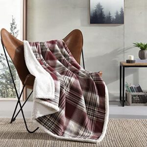 eddie bauer – throw blanket, cotton flannel home decor, all season reversible sherpa bedding (twin lakes red, throw)