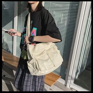 Unisex Canvas Crossbody Bag Hobo Messenger Bags Casual Bag Grunge Bag Shopping Shoulder Bag Large Tote Handbag Multi-pocket