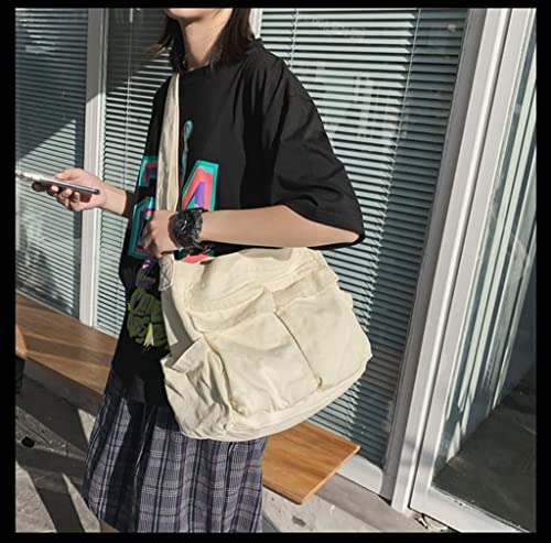 Unisex Canvas Crossbody Bag Hobo Messenger Bags Casual Bag Grunge Bag Shopping Shoulder Bag Large Tote Handbag Multi-pocket