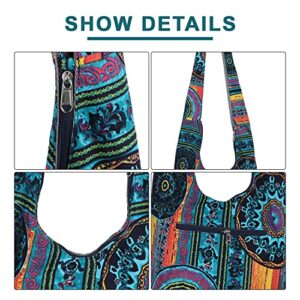 Crossbody Bags for Women Canvas Hippie Hobo Bags Large Shoulder Bag Retro Sling Cross Body Handmade Handbags,Blue Purple