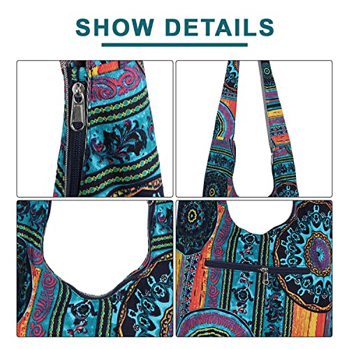 Crossbody Bags for Women Canvas Hippie Hobo Bags Large Shoulder Bag Retro Sling Cross Body Handmade Handbags,Blue Purple