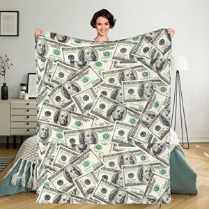 Money Throw Blanket, 100 Dollar Bill Fleece Blankets 50x40 Inch Lightweight Super Soft Cozy Warm Bed Blanket for Kids Adults All Season Use
