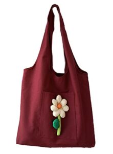 women’s tote purse large handbag canvas shoulder bag portable shopping purse (wine red)