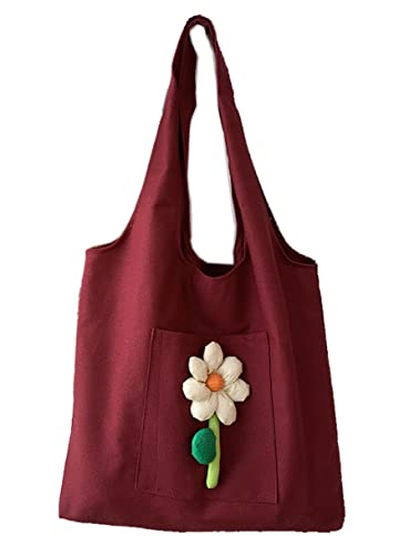 Women's Tote Purse Large Handbag Canvas Shoulder Bag Portable Shopping Purse (Wine red)