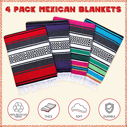 4 Pcs Mexican Blankets Bulk Handwoven Mexican Yoga Blanket Towel Colorful Falsa Serape Woven Throw Blanket Boho Mexican Beach Blankets for Outdoor Camping Beach Picnic Travel Home (Multicolor)